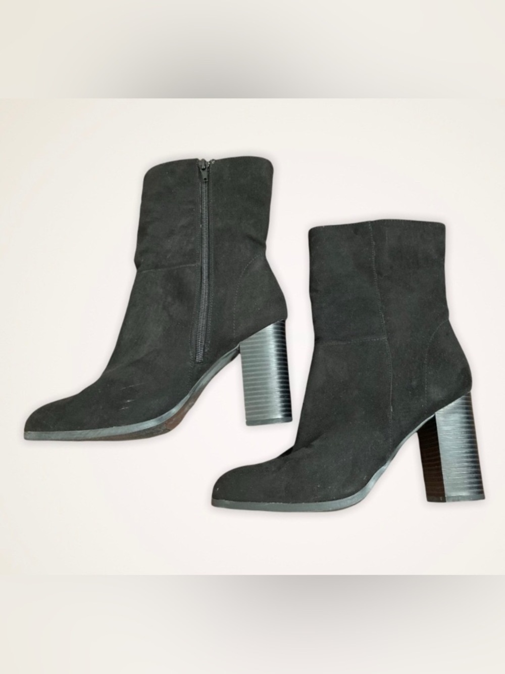 Bamboo Faux Suede Boots Size 10 Black 4” Heel